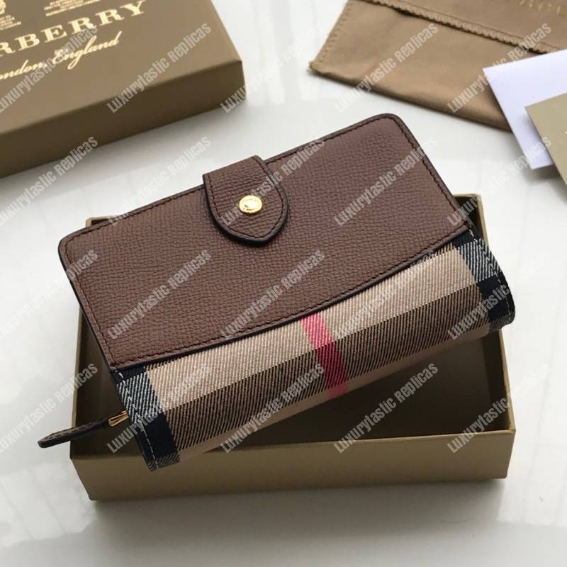 B**rry house check and leather wallet brown