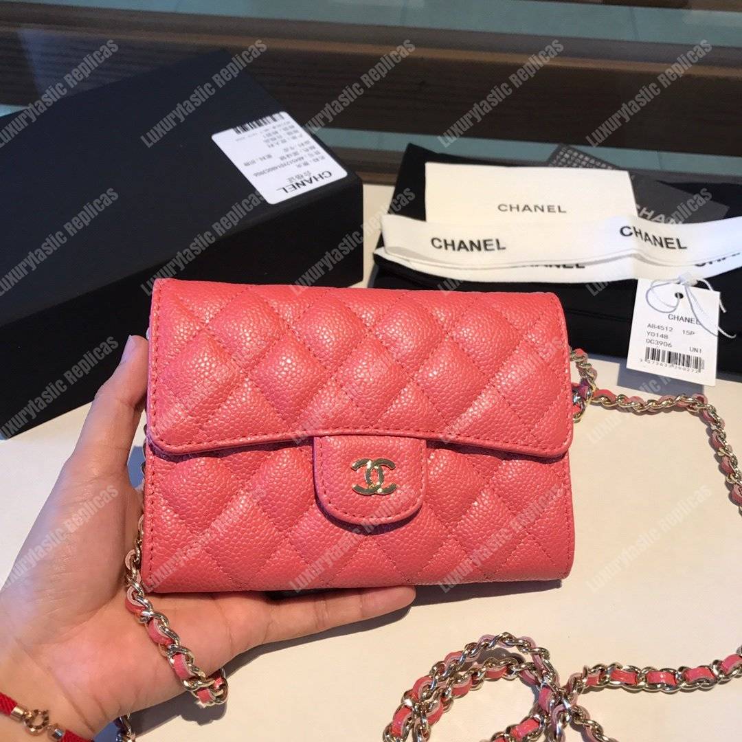 Ch*el classic clutch with chain – cwc caviar pink silver-toned