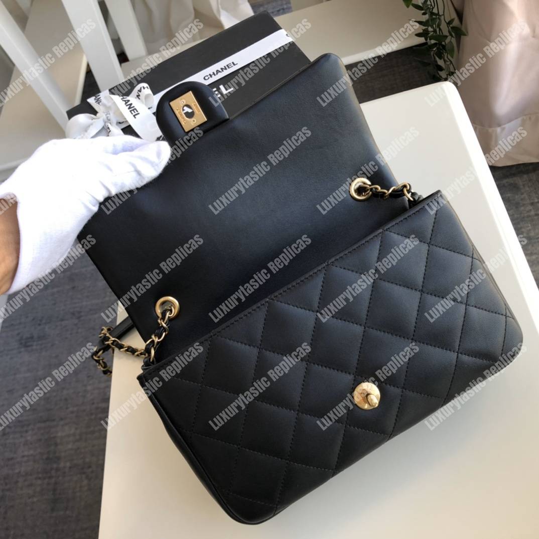 Ch*el lambskin flap bag black