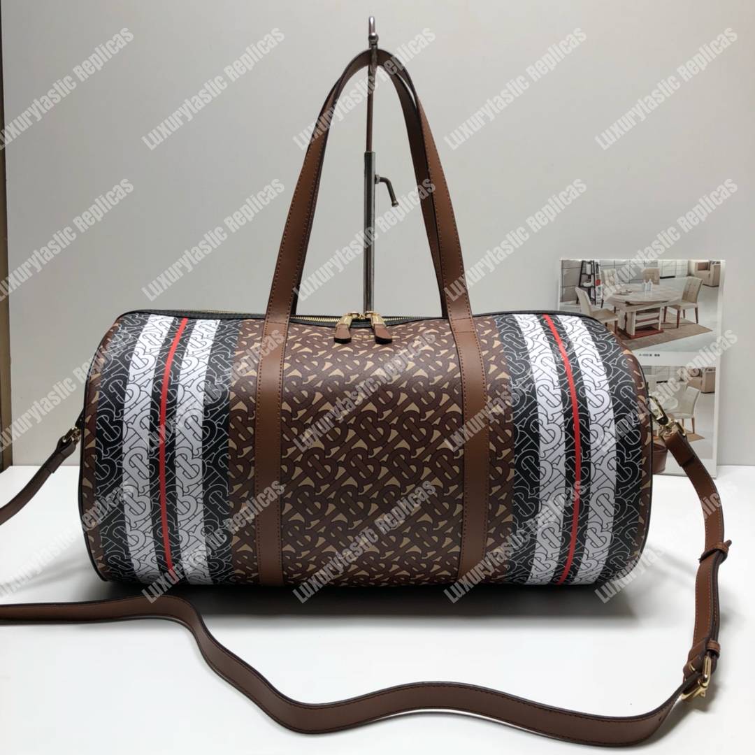 B**rry medium monogram stripe e-canvas barrel bag bridle brown