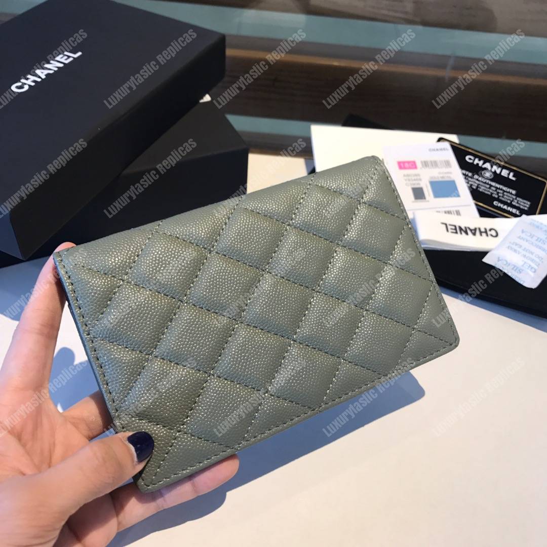 Classic Passport Holder Caviar Leather Greenish Gray