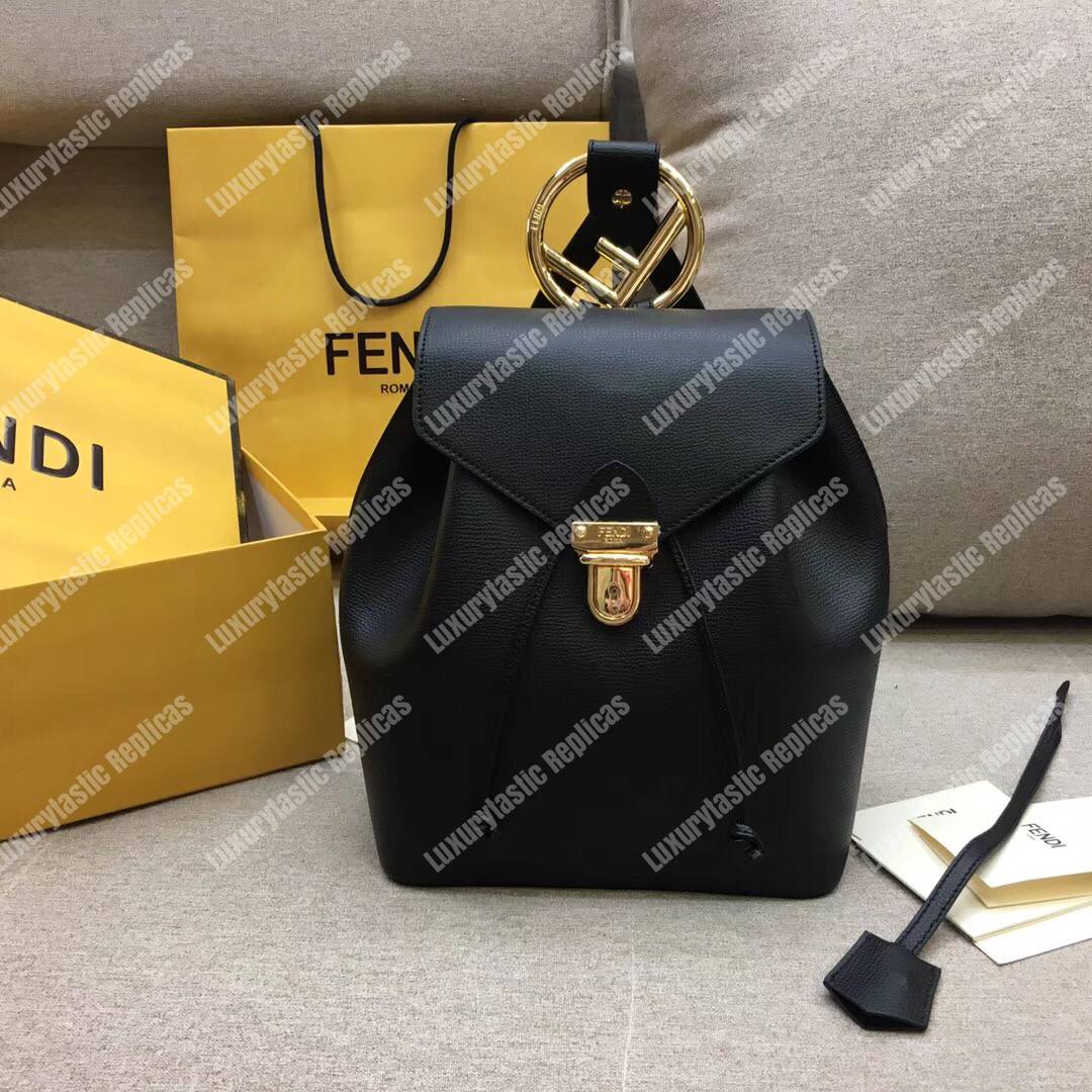 F**di black leather backpack