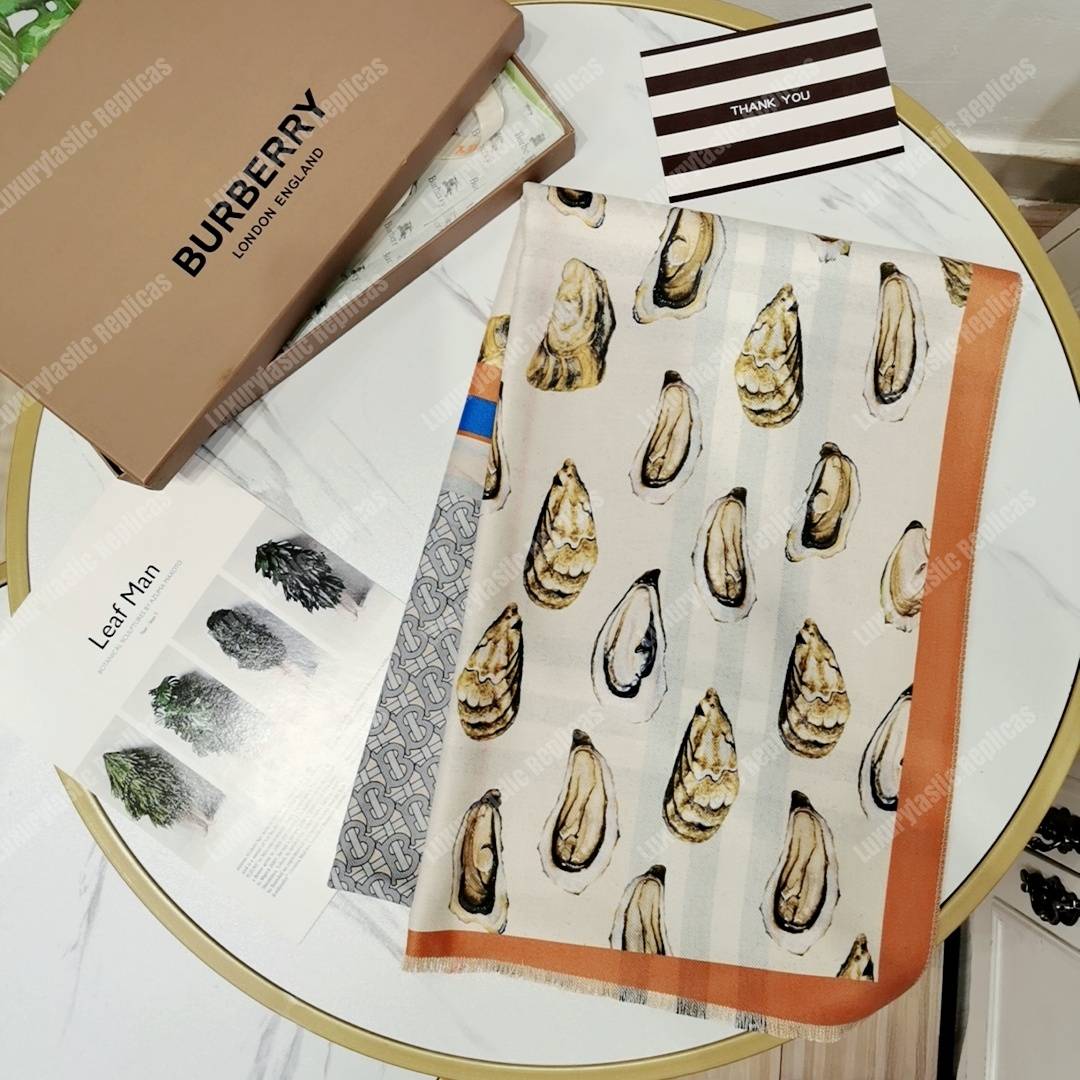 B**rry oyster, blue monogram and mariner print silk scarf archive beige