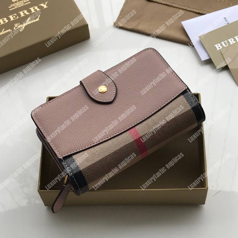 B**rry house check and leather wallet mahogany red