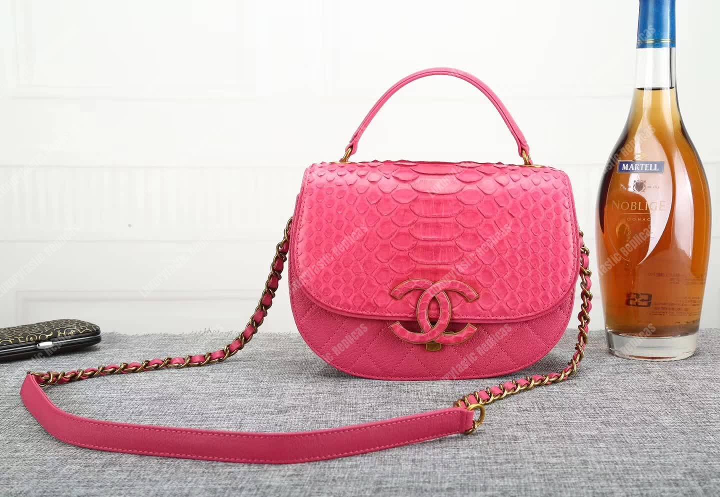 Ch*el medium flap bag with top handle pink