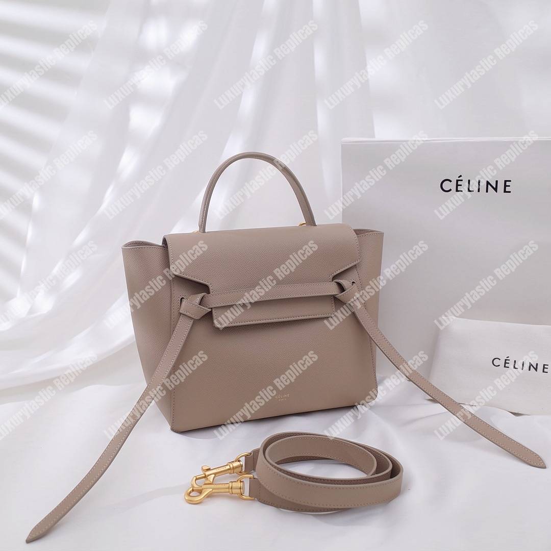 Ce**e micro belt bag in grained calfskin light taupe