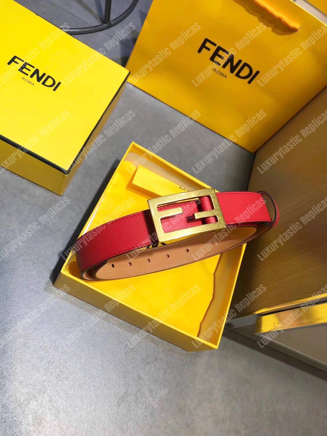 F**di red leather baguette belt