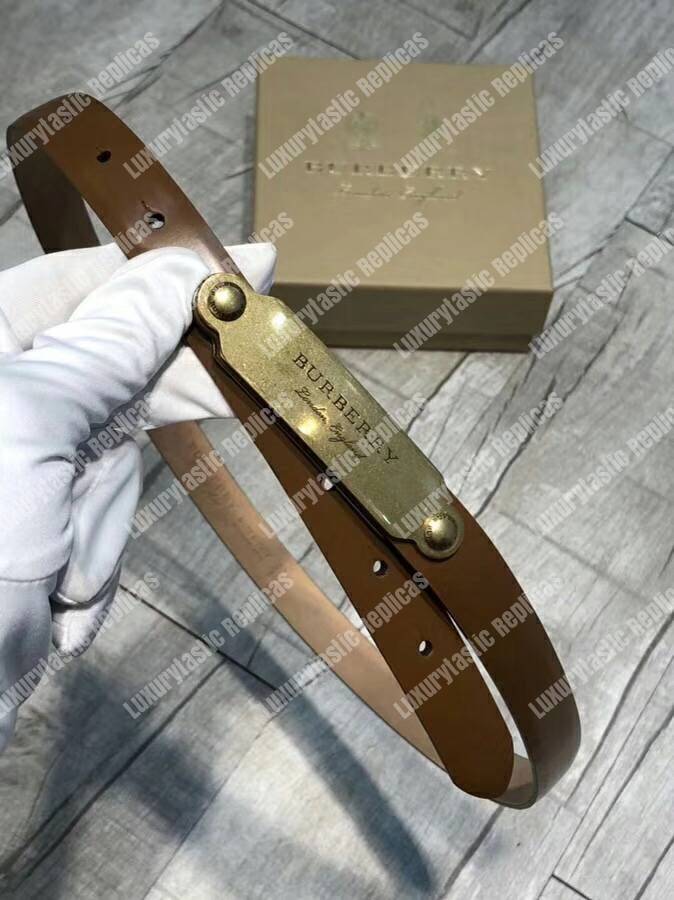 B**rry brass plaque buckle embossed bridle leather belt brown
