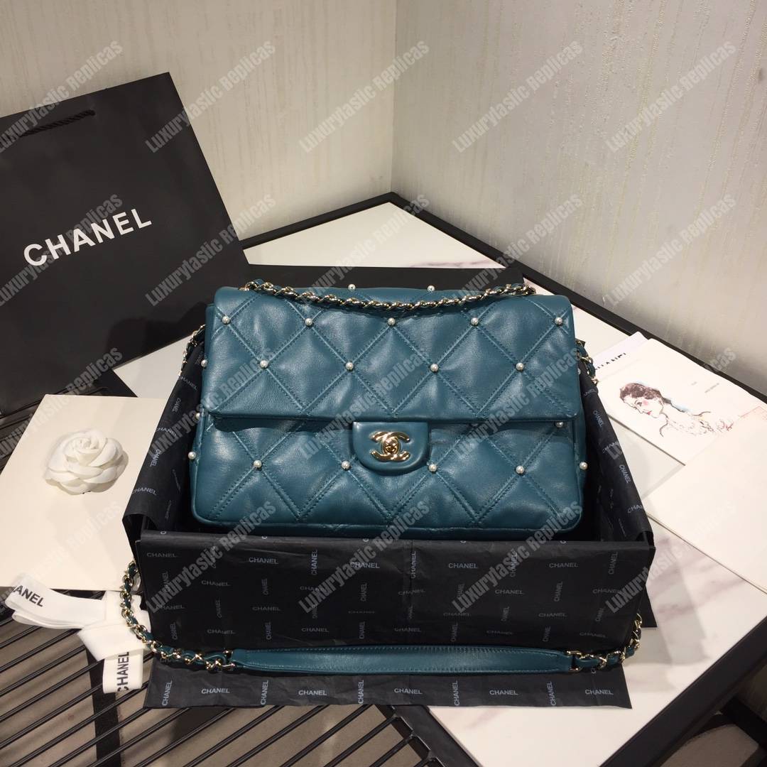 Ch*el flap bag iimitation pearls blue