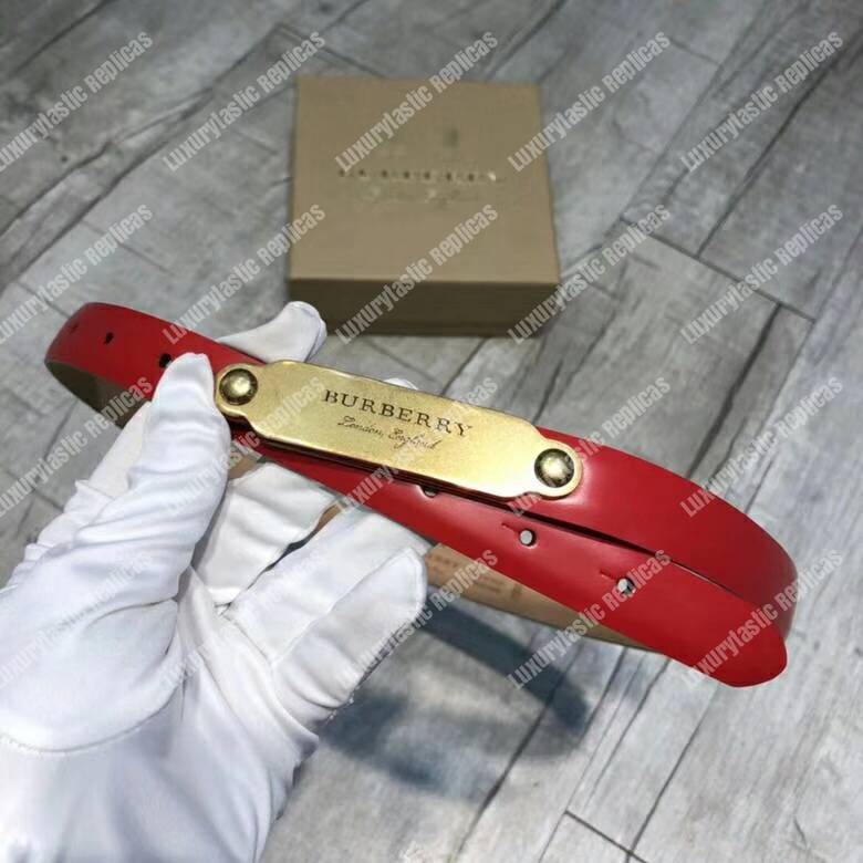B**rry brass plaque buckle embossed bridle leather belt red