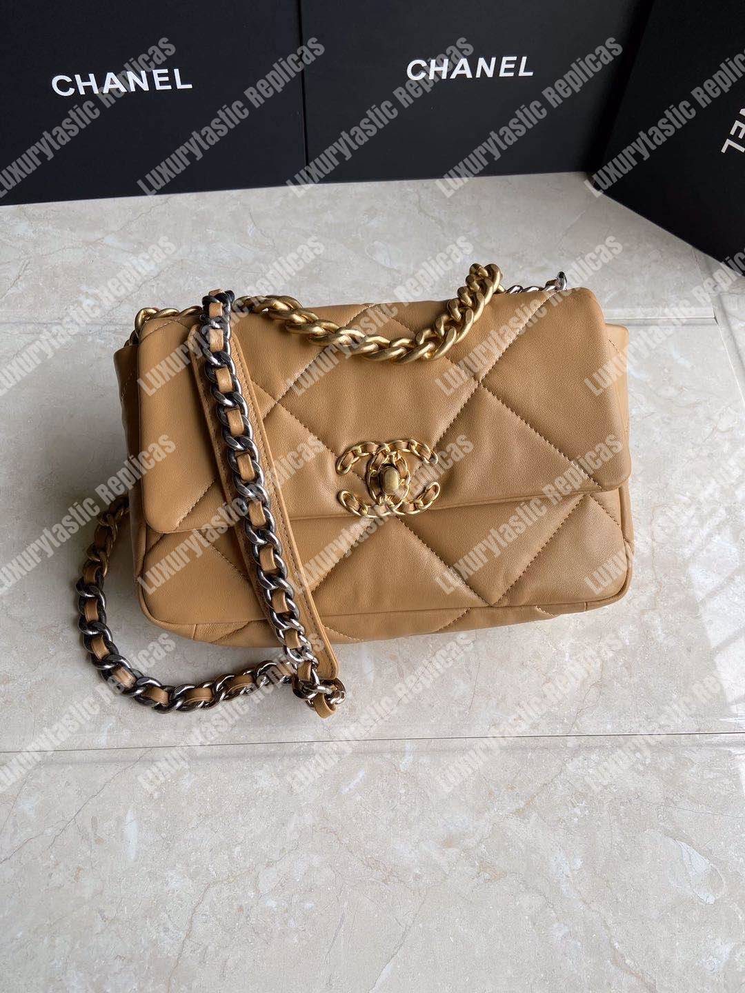 Ch*el 19 flap bag dark beige
