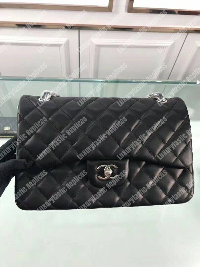 Ch*el classic jumbo double flap bag black silver hardware