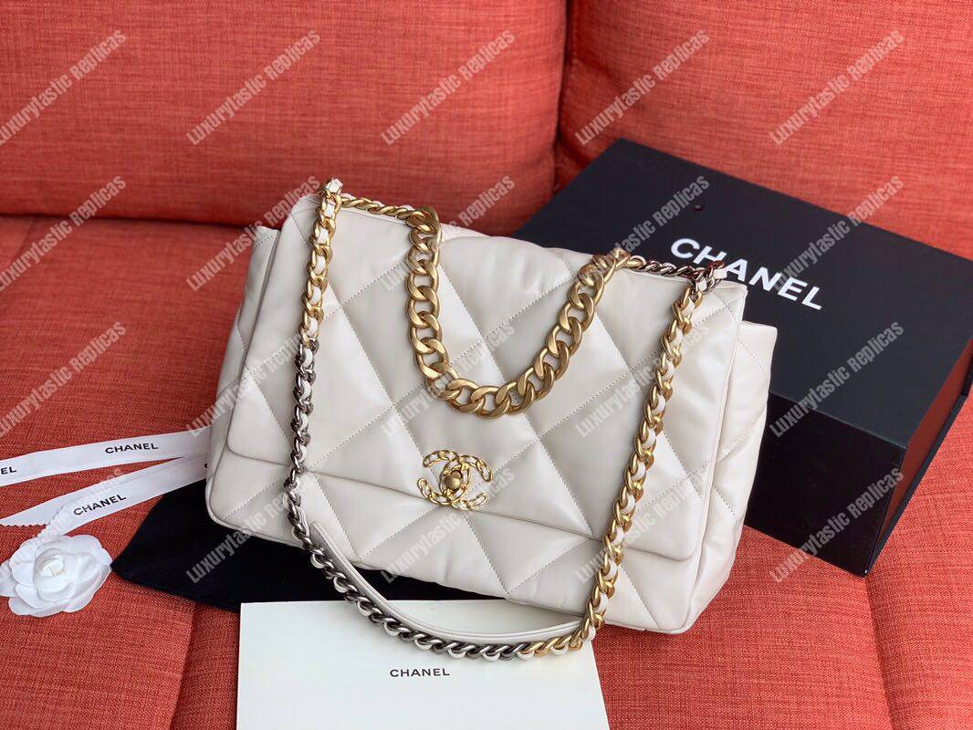 Ch*el 19 maxi flap bag light beige
