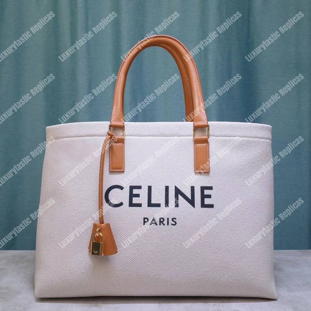 Ce**e horizontal cabas Ce**e in canvas with Ce**e print and calfskin