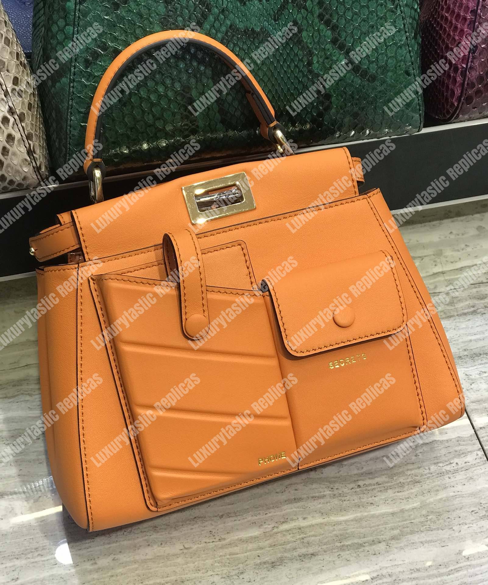 F**di peekaboo iconic mini orange leather bag