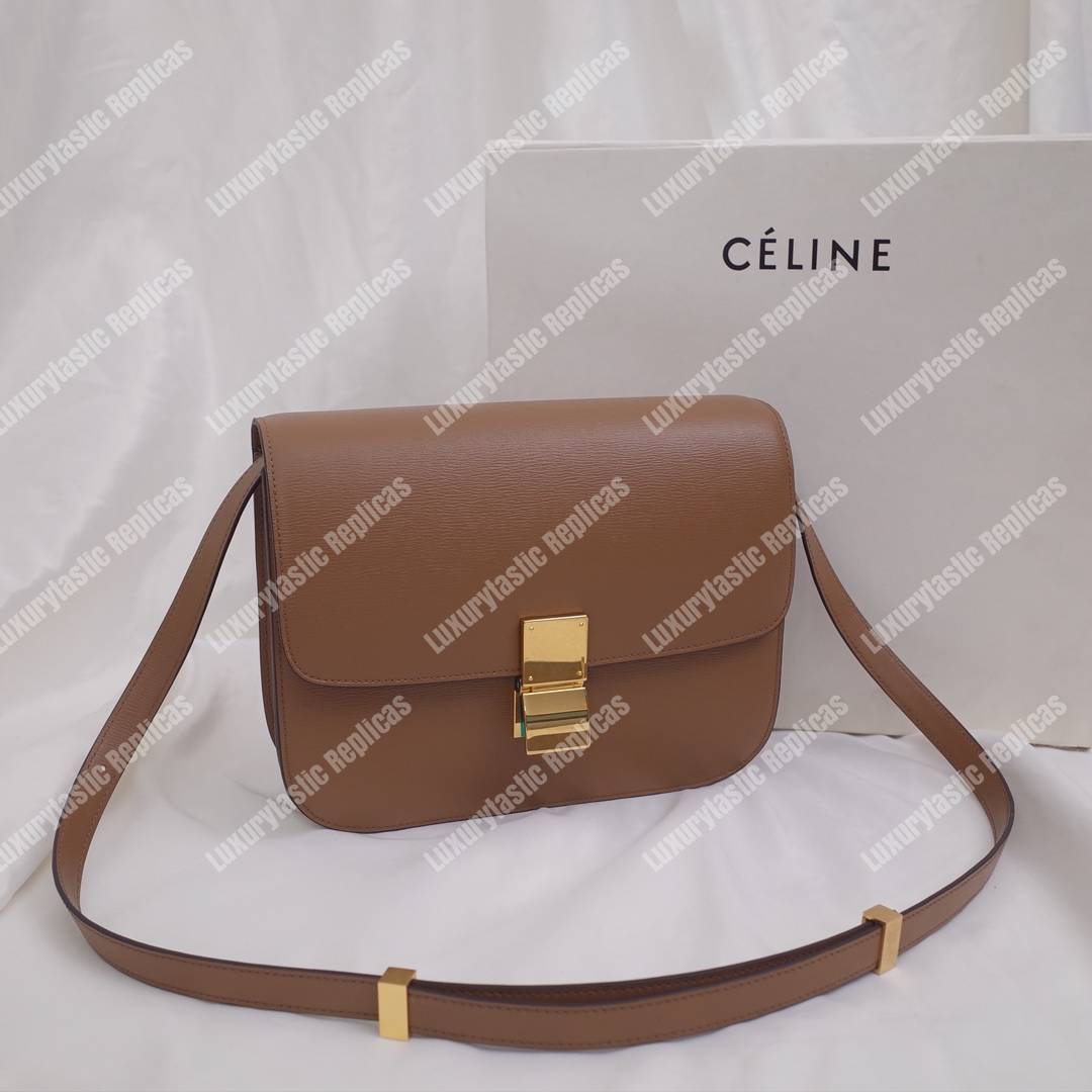 Ce**e medium classic bag in box calfskin camel