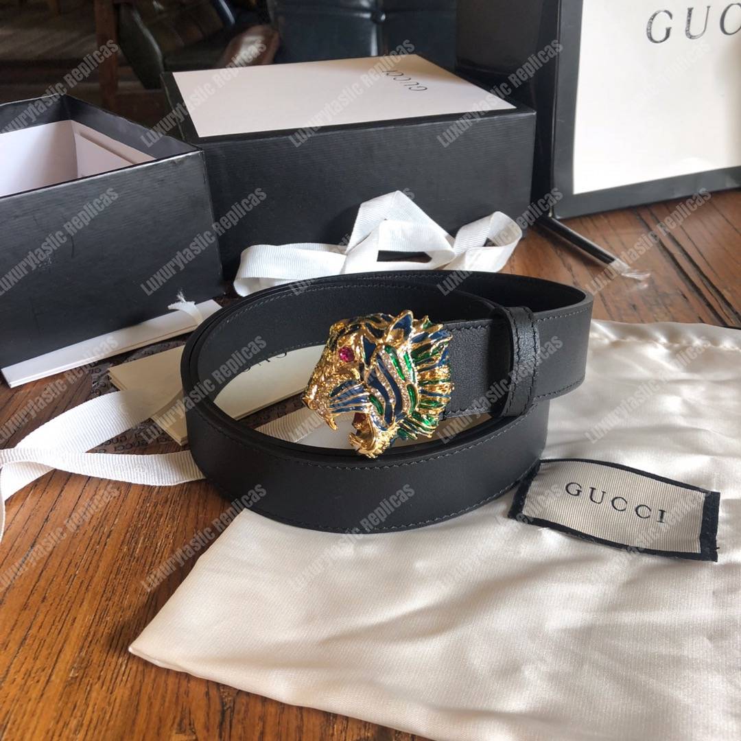 G*u*i leather belt with tiger head