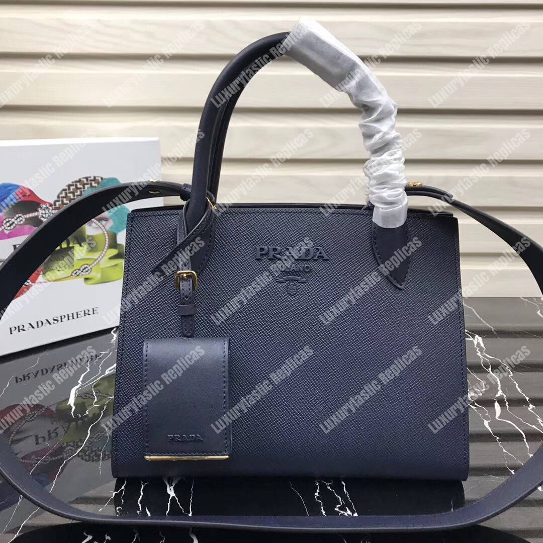 pra*a monoCh*0me saffiano leather bag dark blue