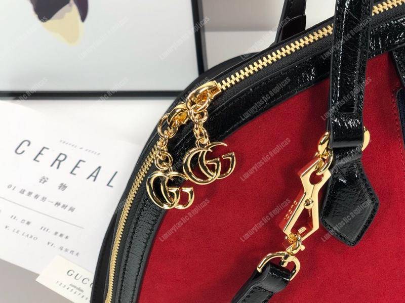 G*u*i ophidia red suede medium top handle bag