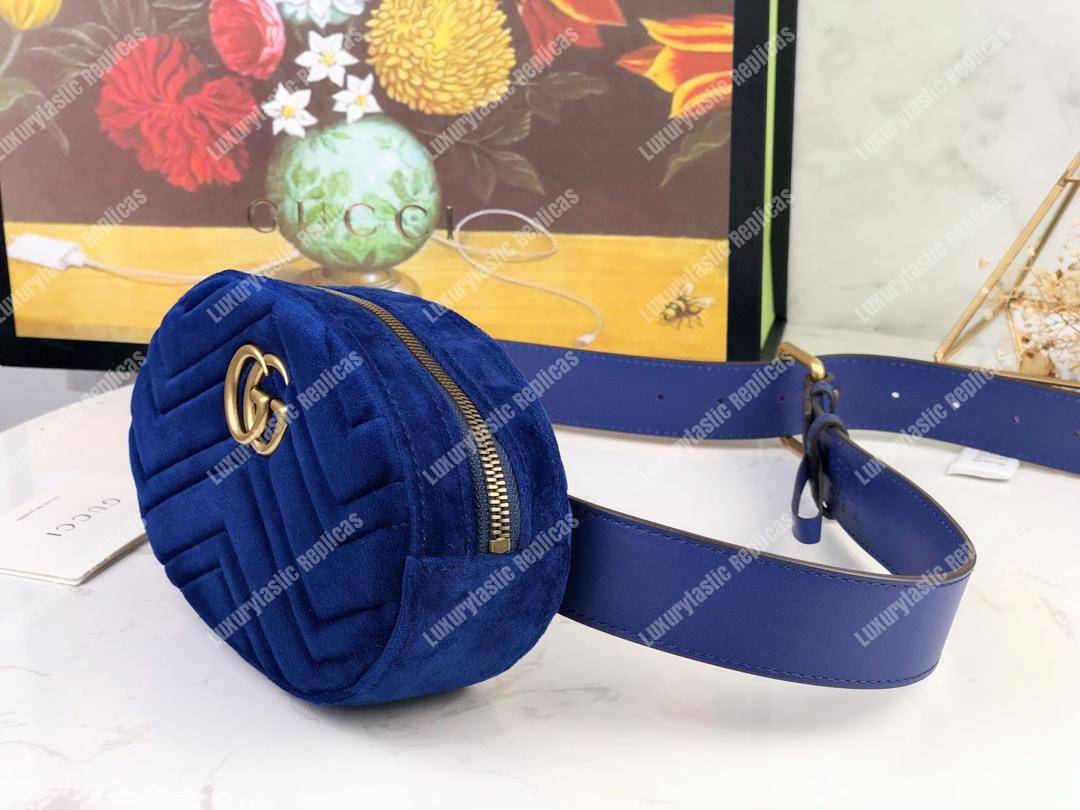 G*u*i gg marmont matelassé velvet belt bag jewel blue