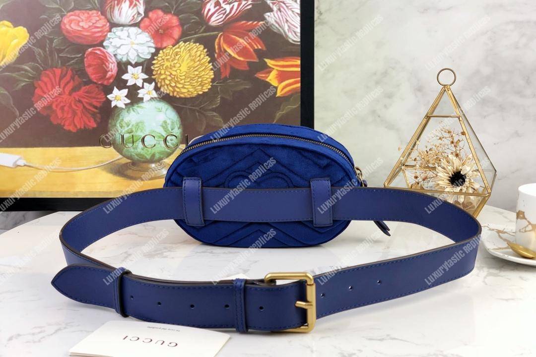 G*u*i gg marmont matelassé velvet belt bag jewel blue