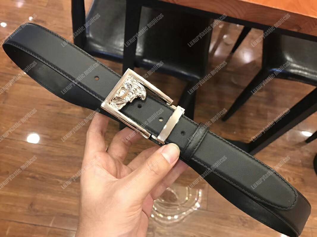 Versace Silver Half Medusa Leather Belt