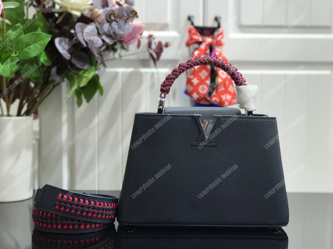 LV Capucine BB Handbag Taurillon Leather Celeste/Pivoine