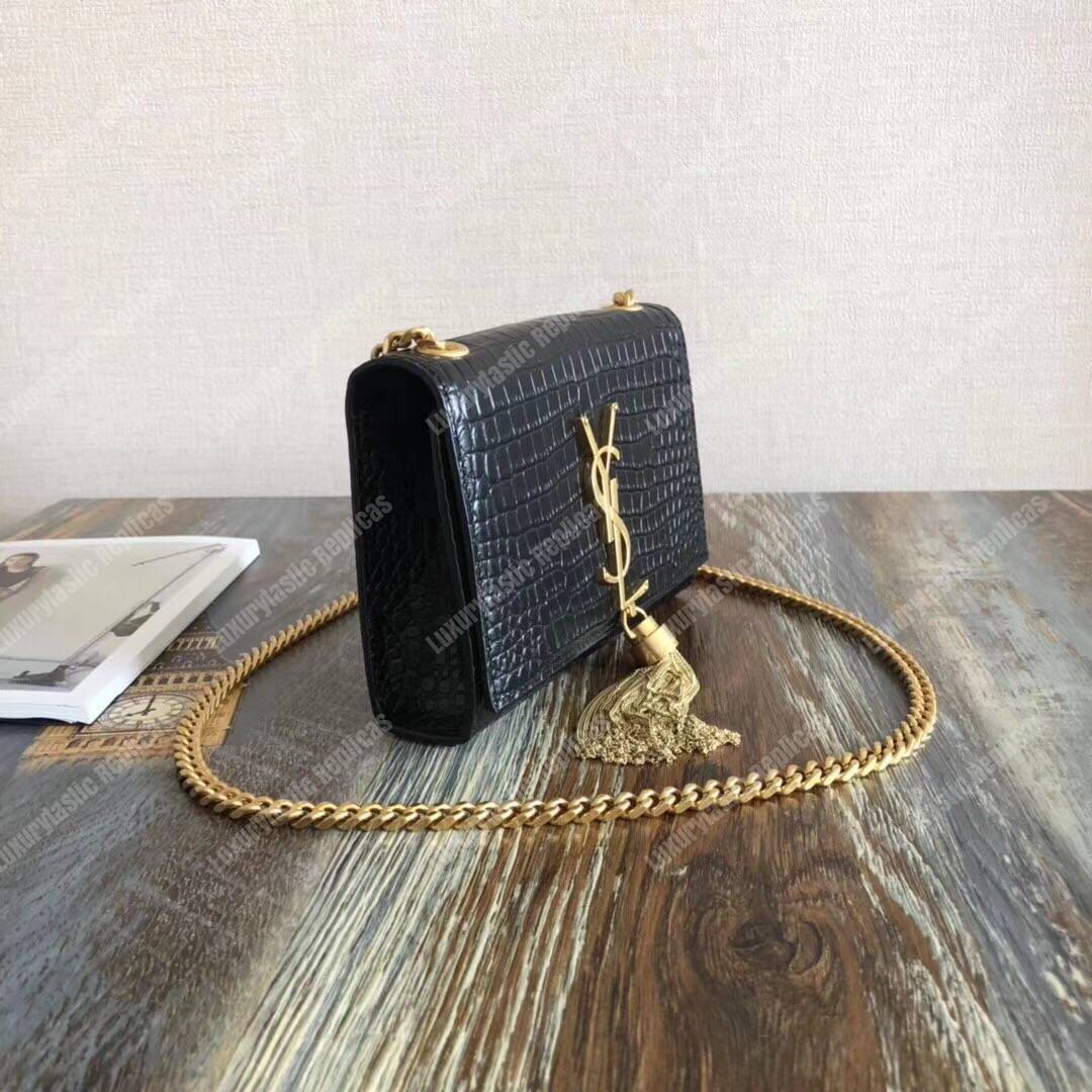 Saint Laurent Classic Small Kate Monogram Black Crocodile