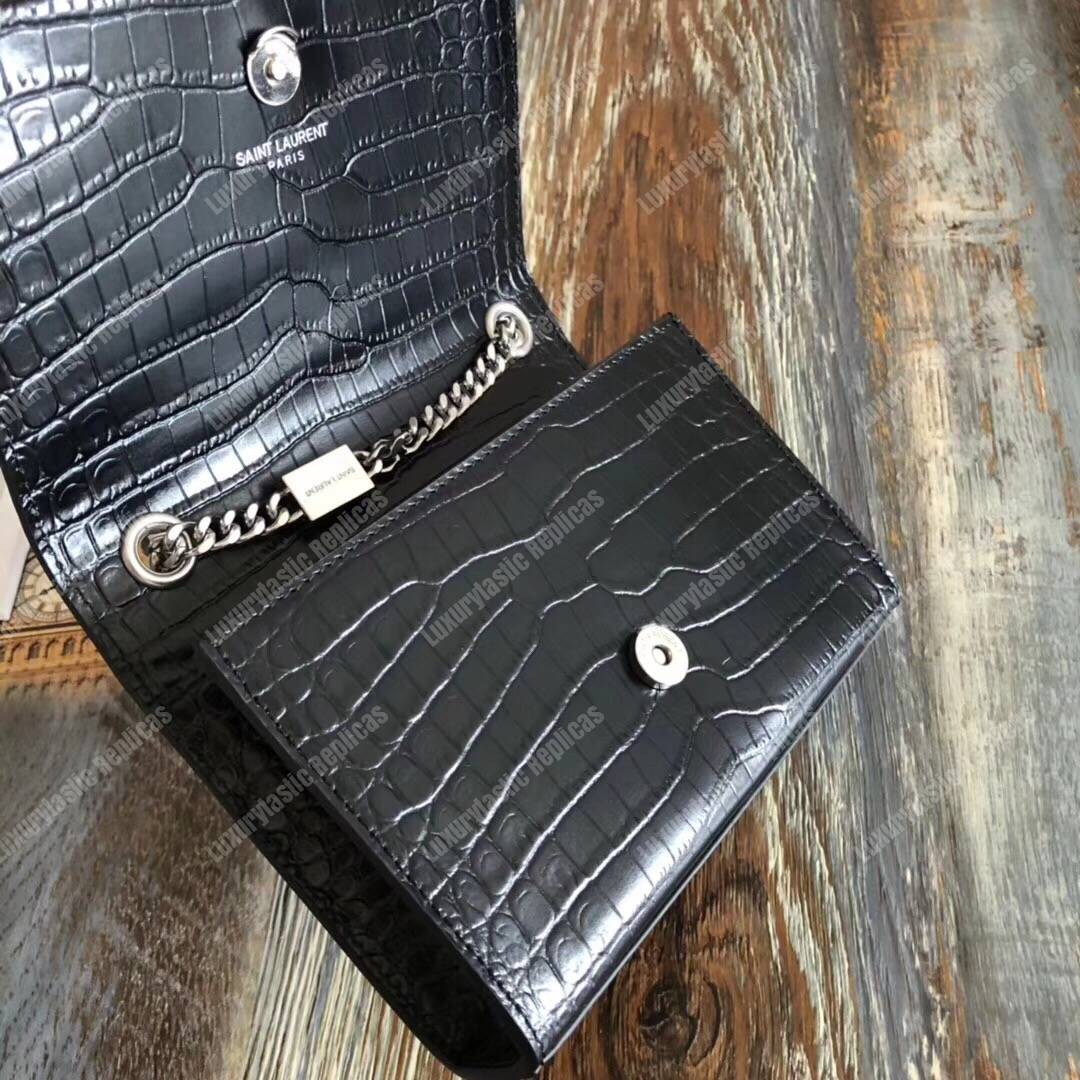 Saint Laurent Classic Small Kate Monogram Black Crocodile