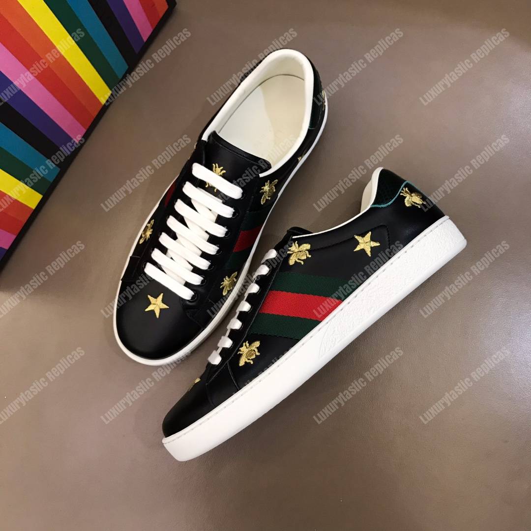 G*u*i ace embroidered bee and stars sneaker black