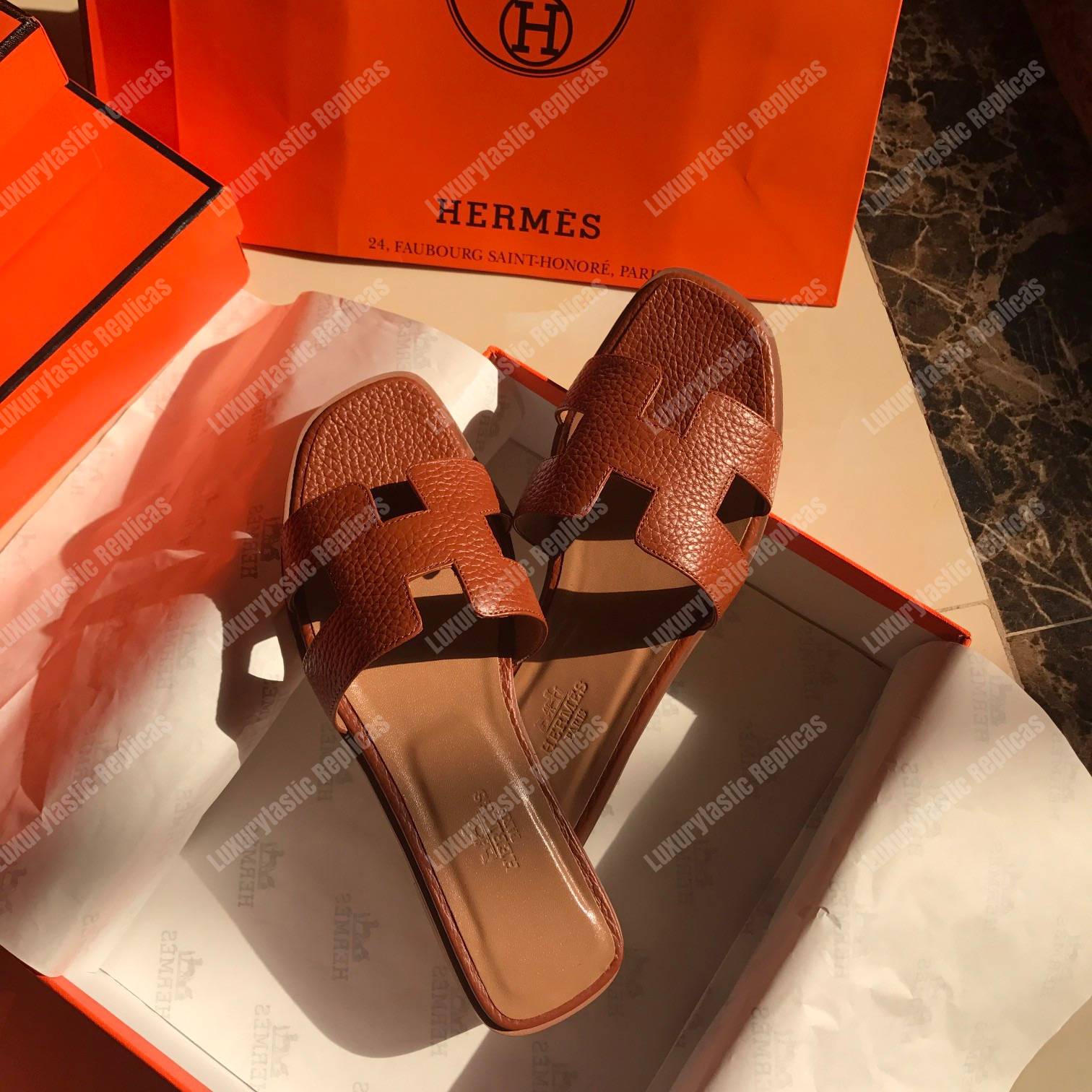 H**mes oran sandal epsom leather brown