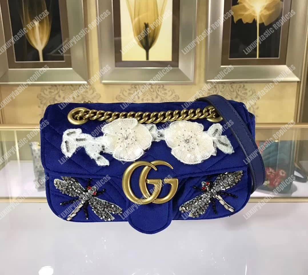 G*u*i gg marmont embroidered velvet mini bag dragonfly