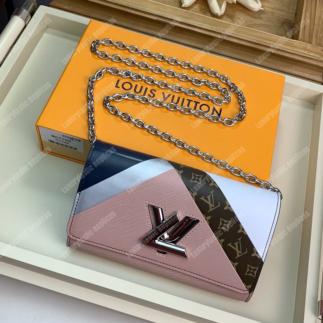 LV Twist Chain Wallet Epi Leather Monogram Blanc Rose