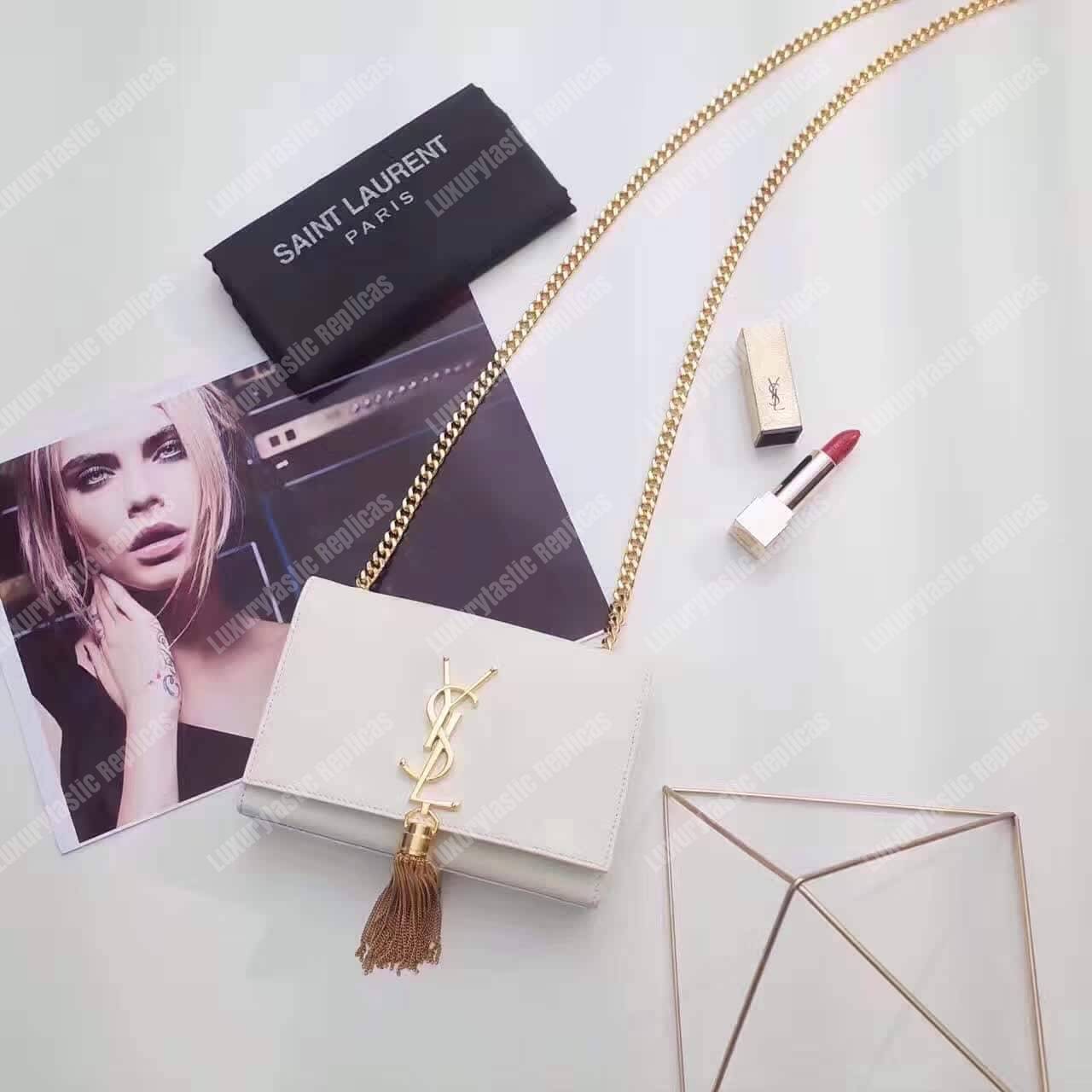 Saint Laurent Classic Small Kate Tassel Chain White