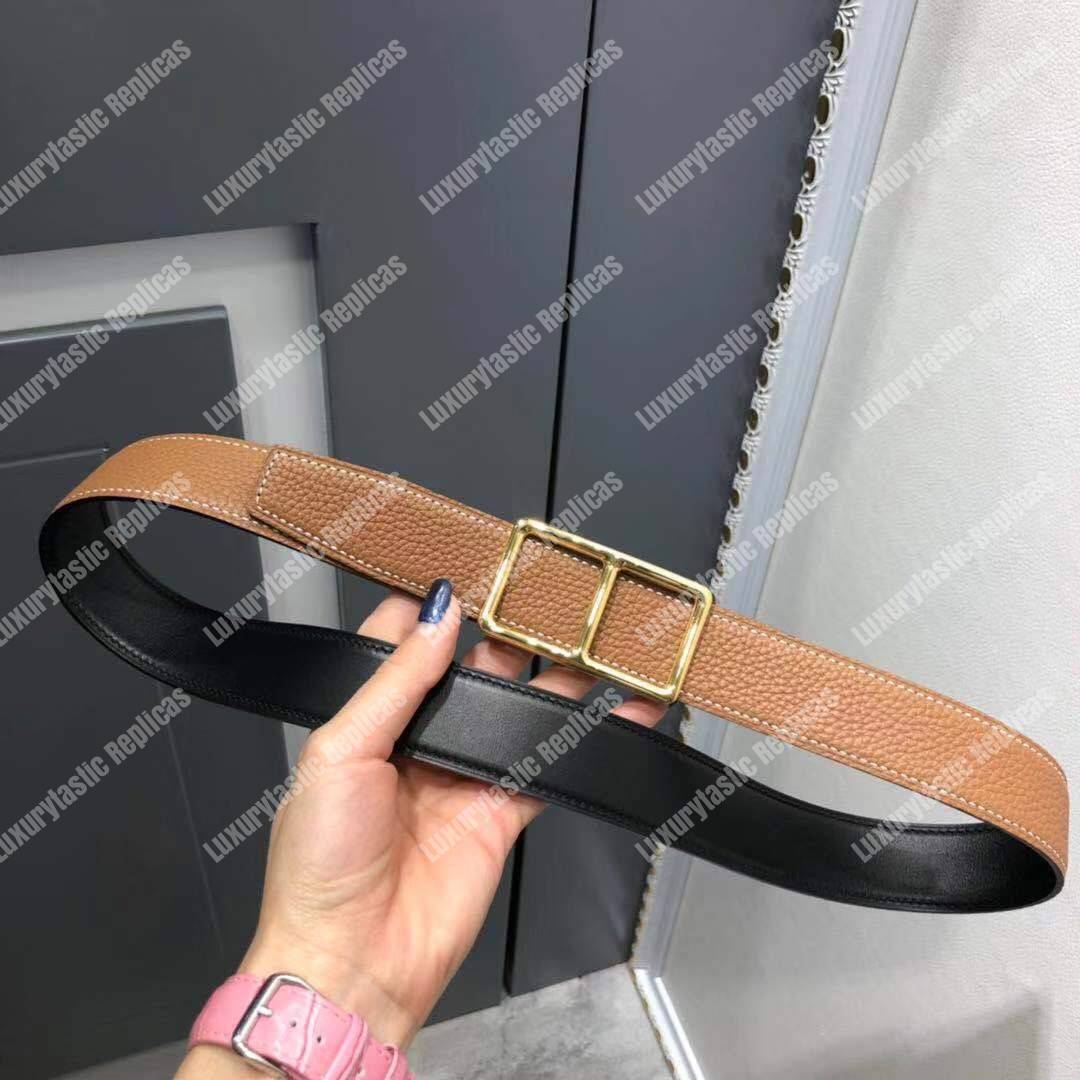 H**mes officier belt buckle reversible leather strap black/brown