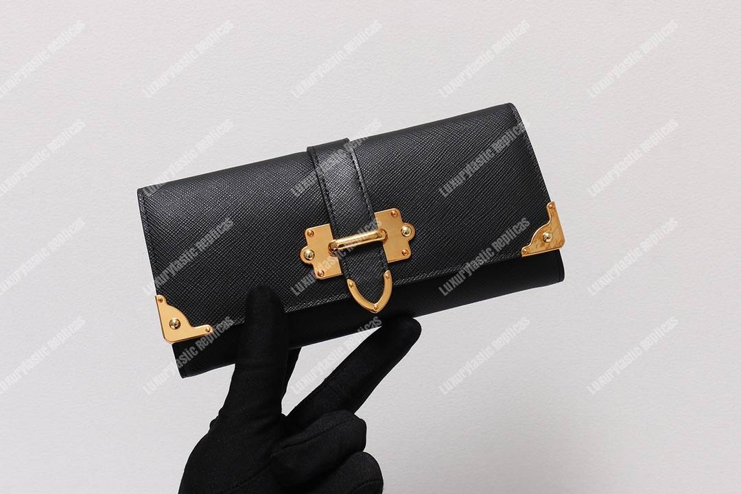 Pra*a cahier saffiano leather wallet large black