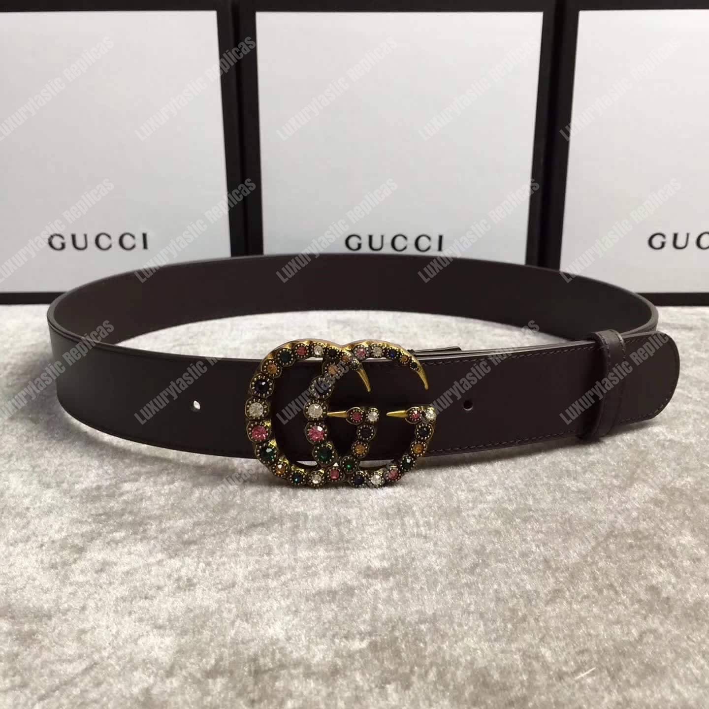 G*u*i brown leather belt with crystal double g buckle