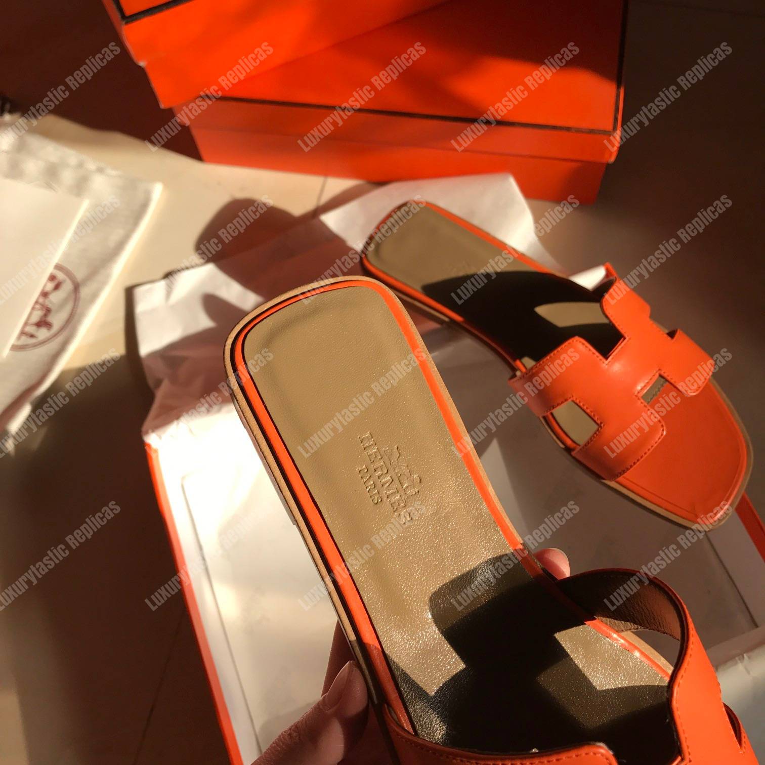 H**mes oran sandal calfskin leather orange