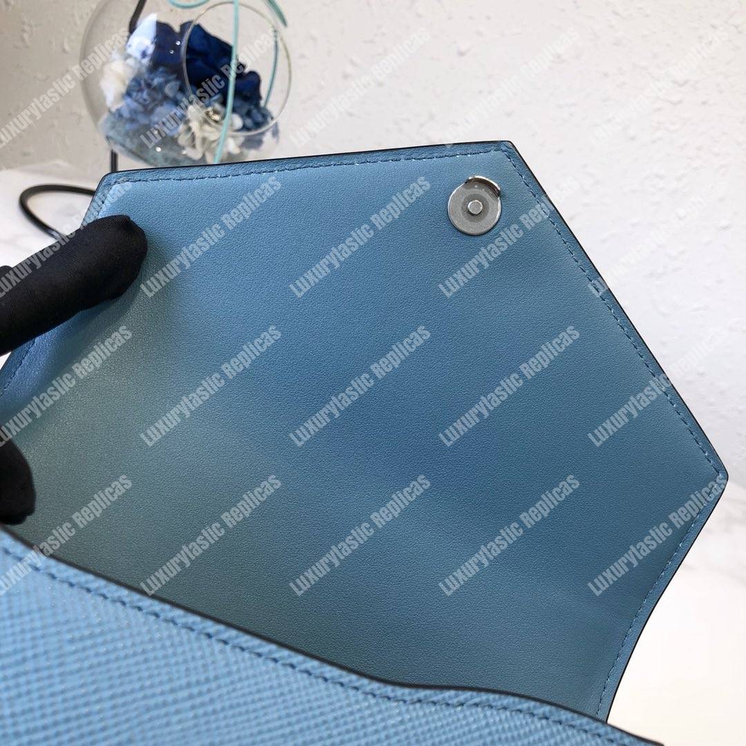 pra*a monoCh*0me saffiano leather bag light blue