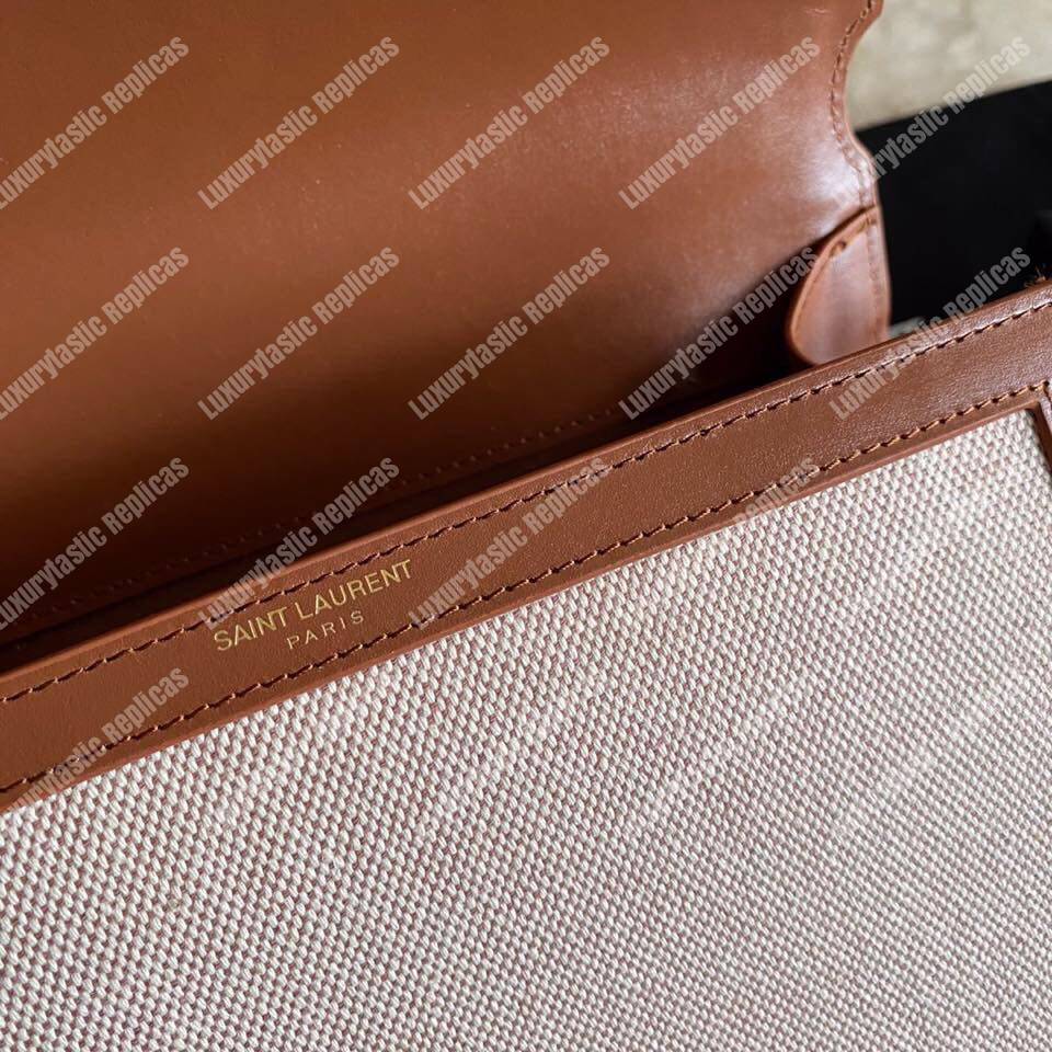 Saint Laurent Cassandra Medium Top Handle Bag In Canvas And Smooth Leather Natural Beige