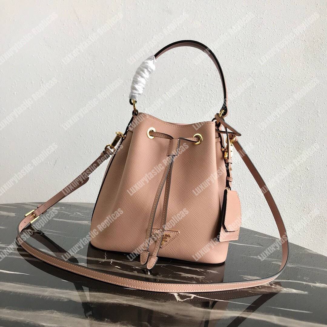 Pra*a saffiano leather bucket bag beige