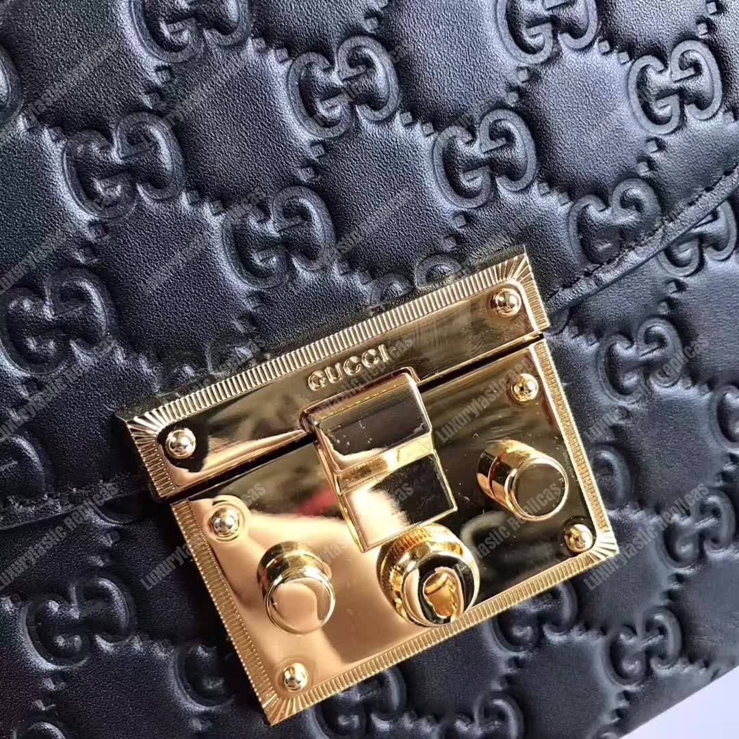 G*u*i padlock medium gg signature shoulder bag black