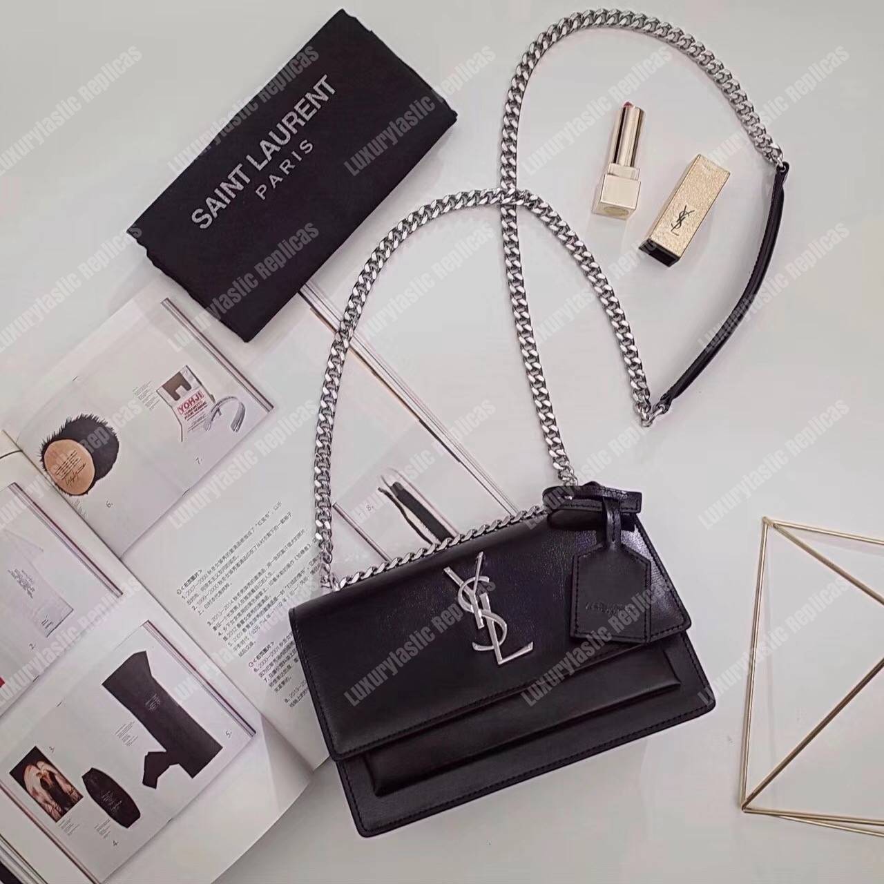 Saint Laurent Small Sunset Bag Black Grained