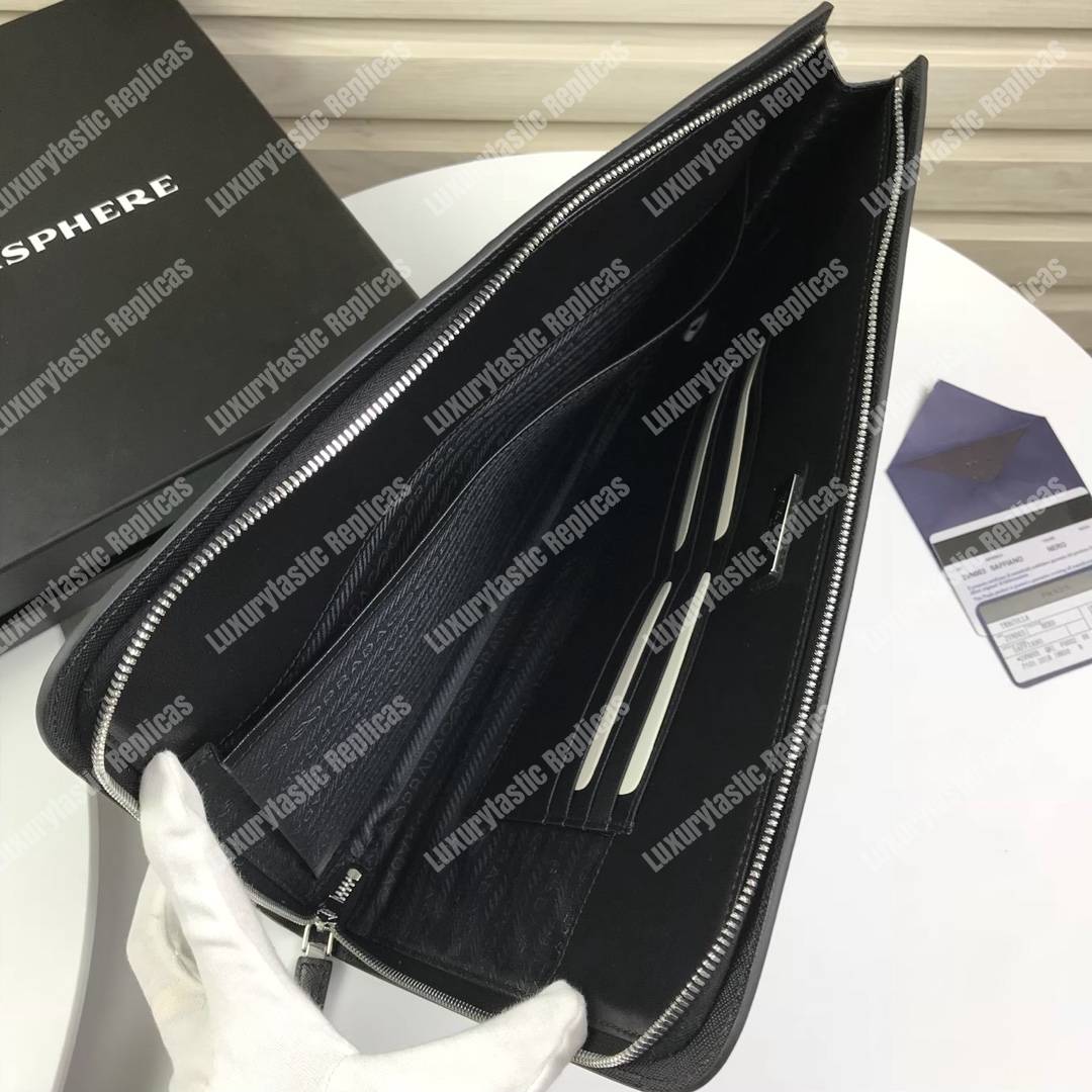 Pra*a saffiano leather document holder triangle logo black