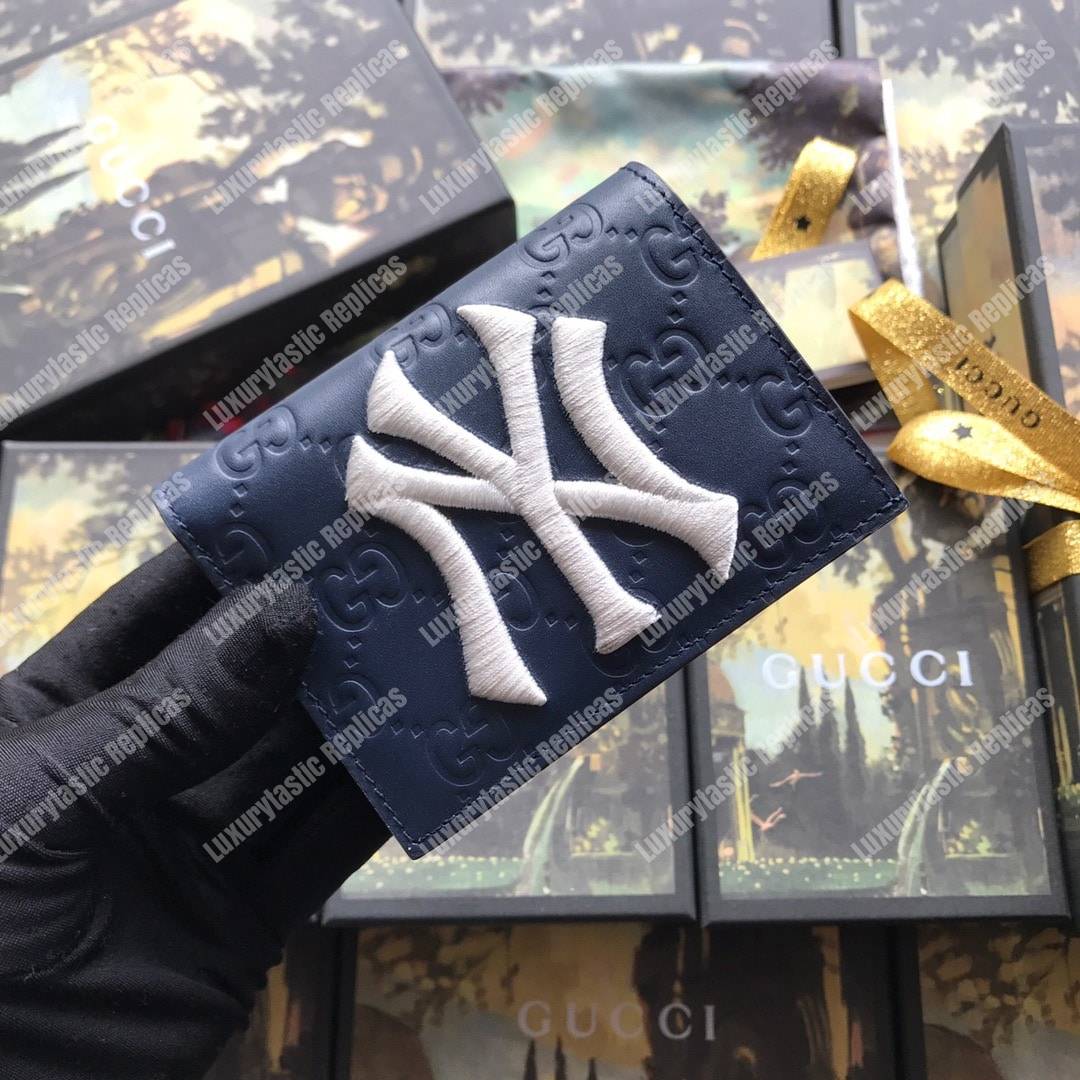 G*u*i coin wallet with ny yankees patch royal blue