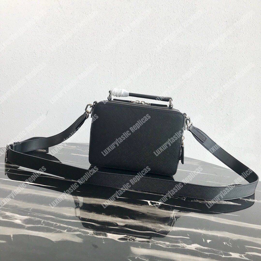 Pra*a brique saffiano leather bag black