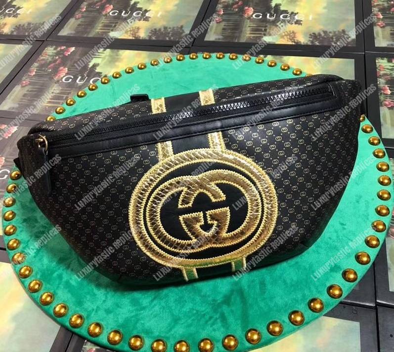 G*u*i G*u*i-dapper dan belt bag black with gold pattern