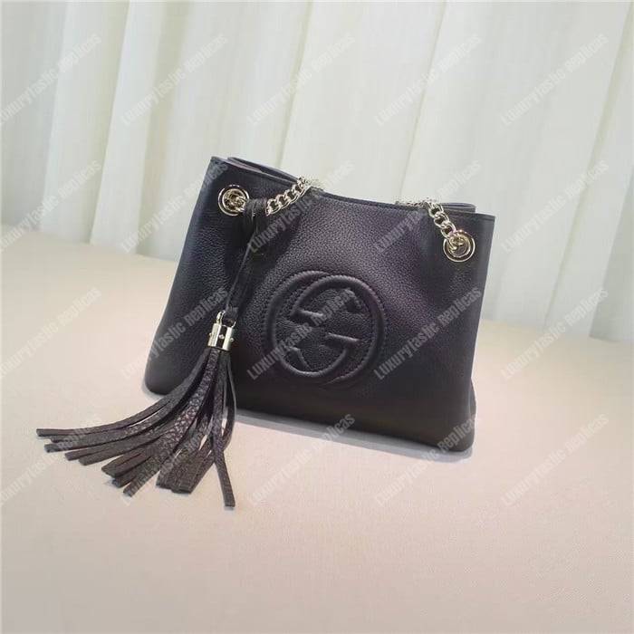 G*u*i soho leather chain strap shoulder bag black