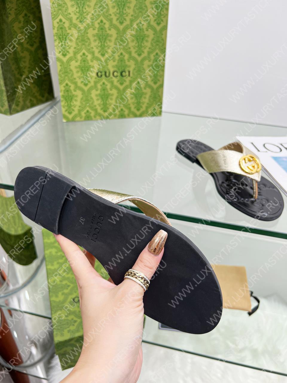 G*u*i gg thong web sandal golden and black 612138