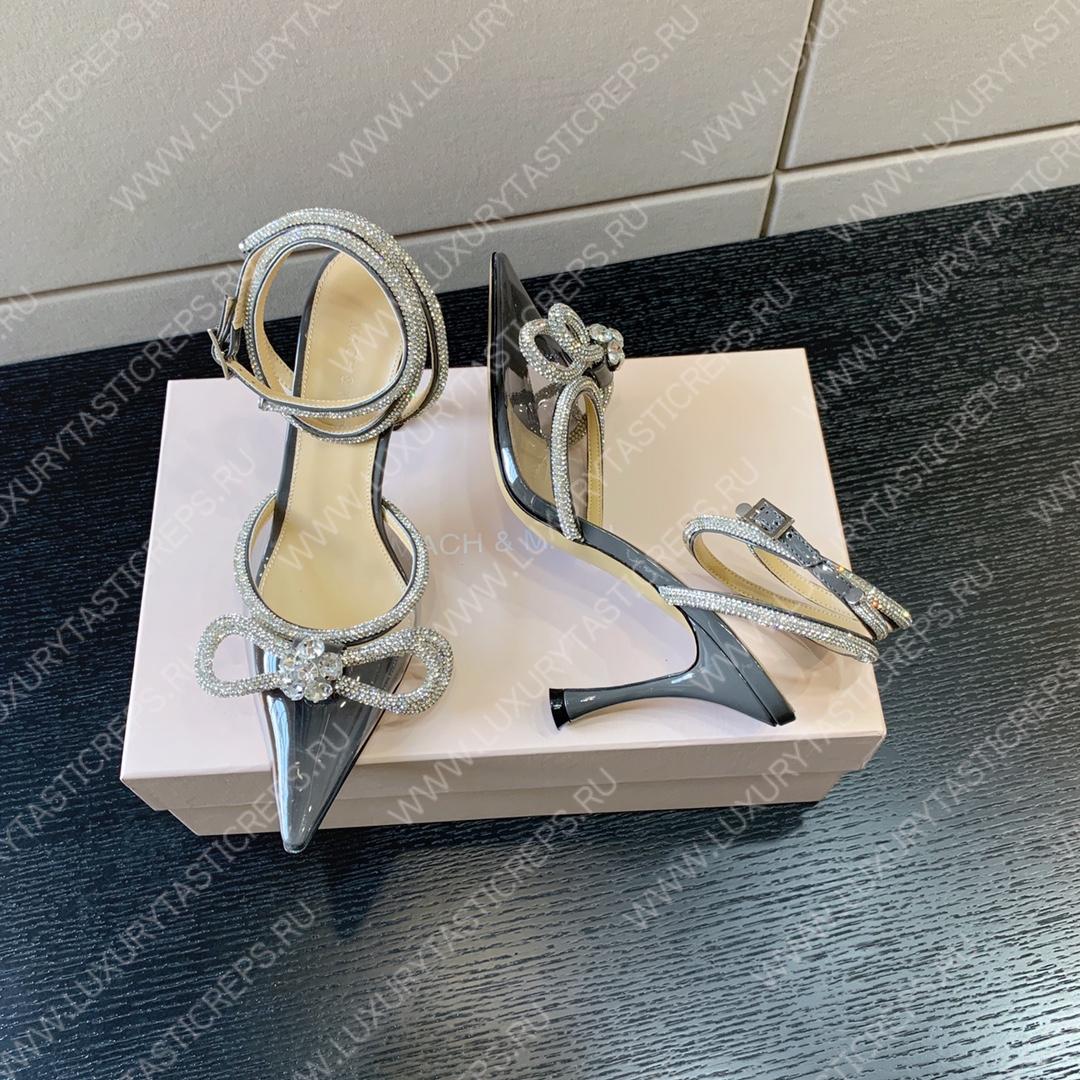 MACH AND MACH DOUBLE BOW 110 CRYSTAL SATIN PUMPS GREY FW200235